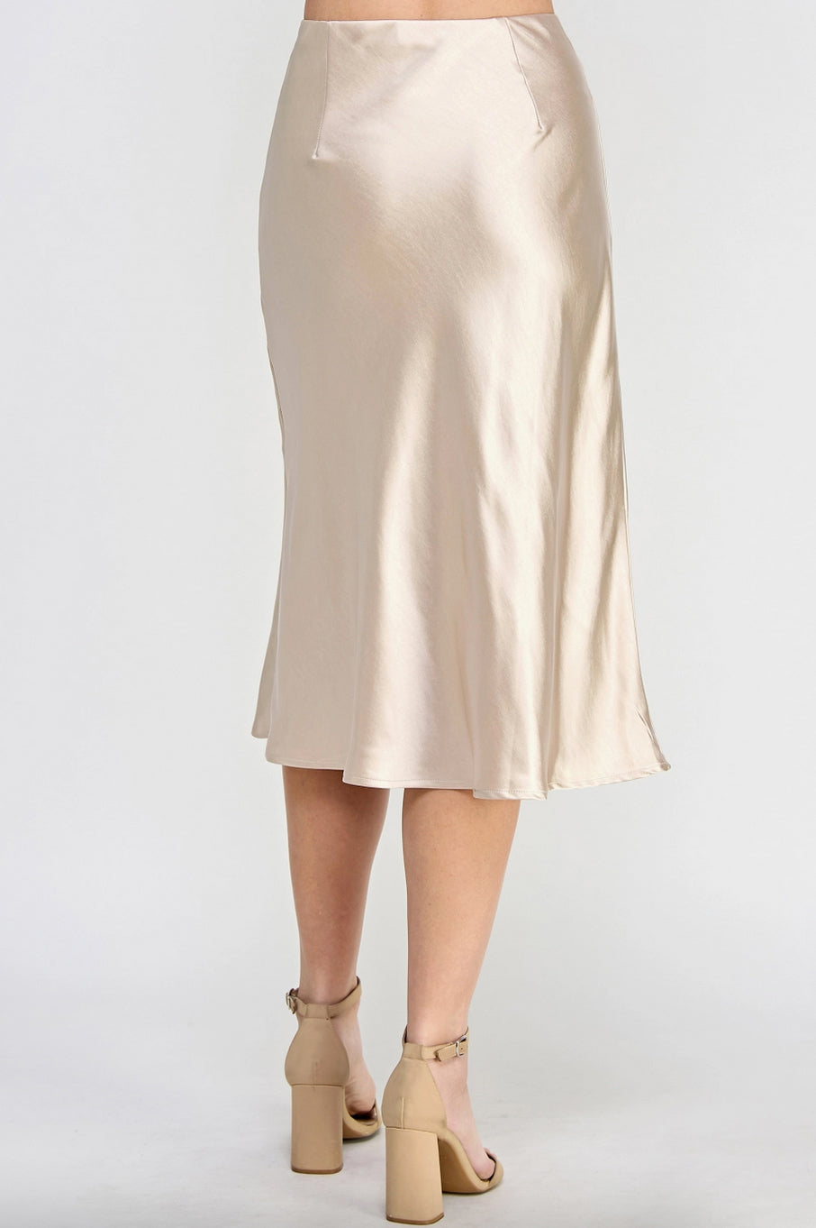 Champagne Satin Midi Skirt