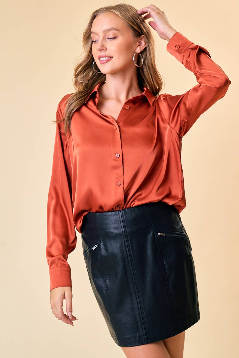 Burnt Sienna Long Sleeve Button Up - Jade Creek Boutique