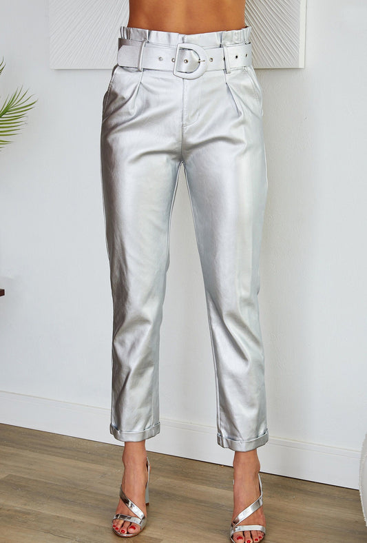 Silver Paperbag Waist Pants