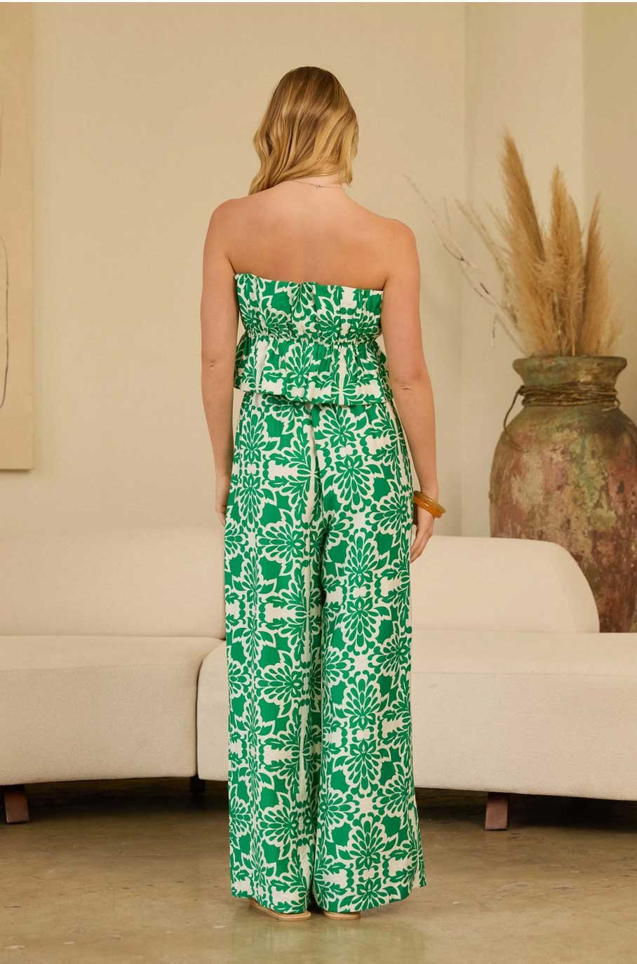 Printed Strapless Smocked Bodice Jumpsuit - Jade Creek Boutique