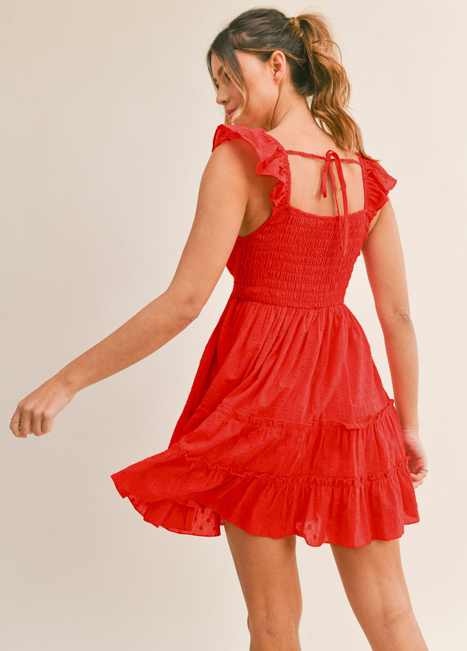 Red Smocked Top Babydoll Dress
