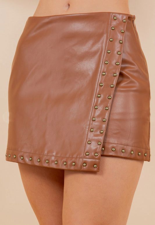 Caramel Faux Leather Skort