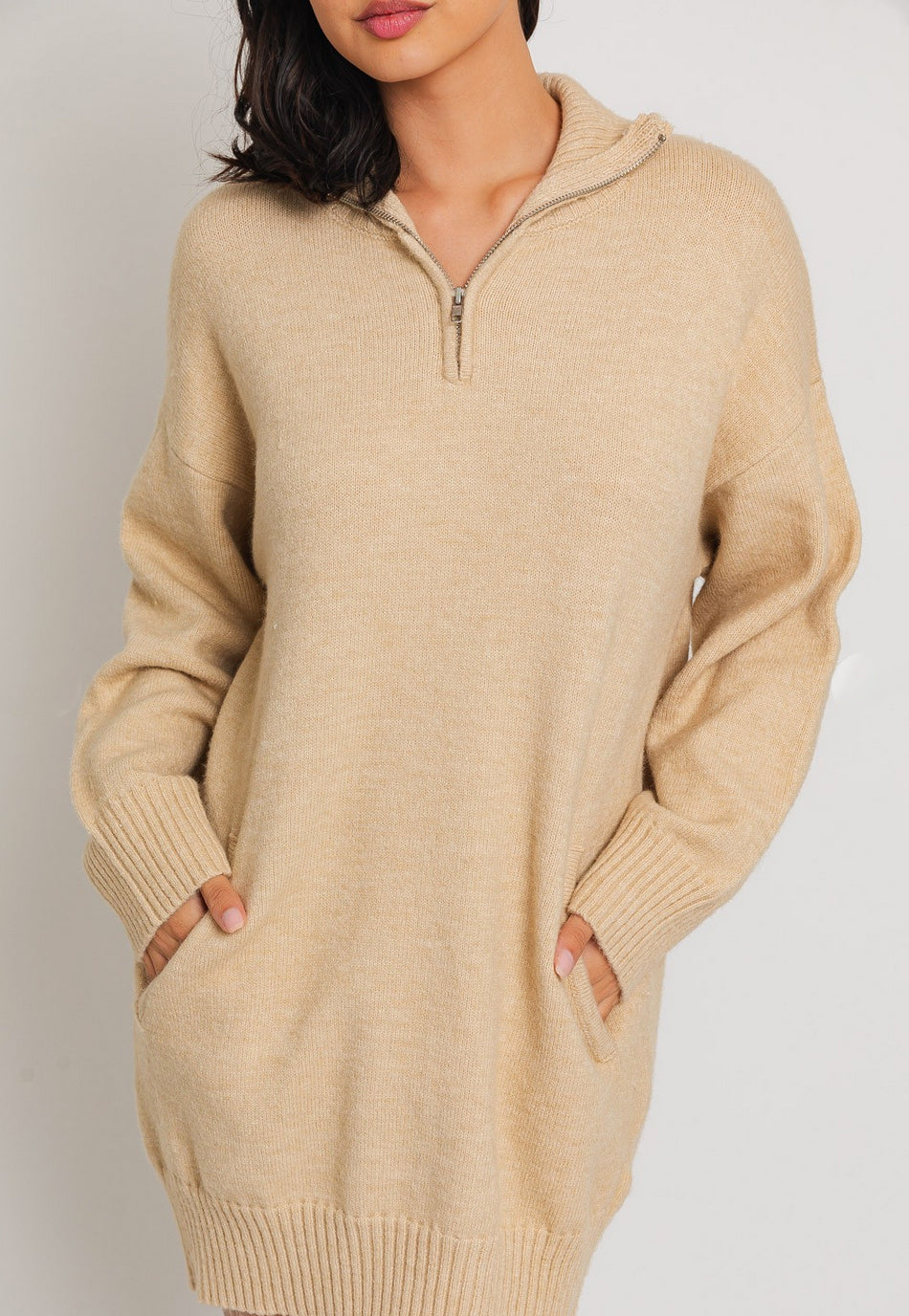 Cream Half Zip Tunic Sweater Dress Cream Half Zip Tunic Sweater Dress