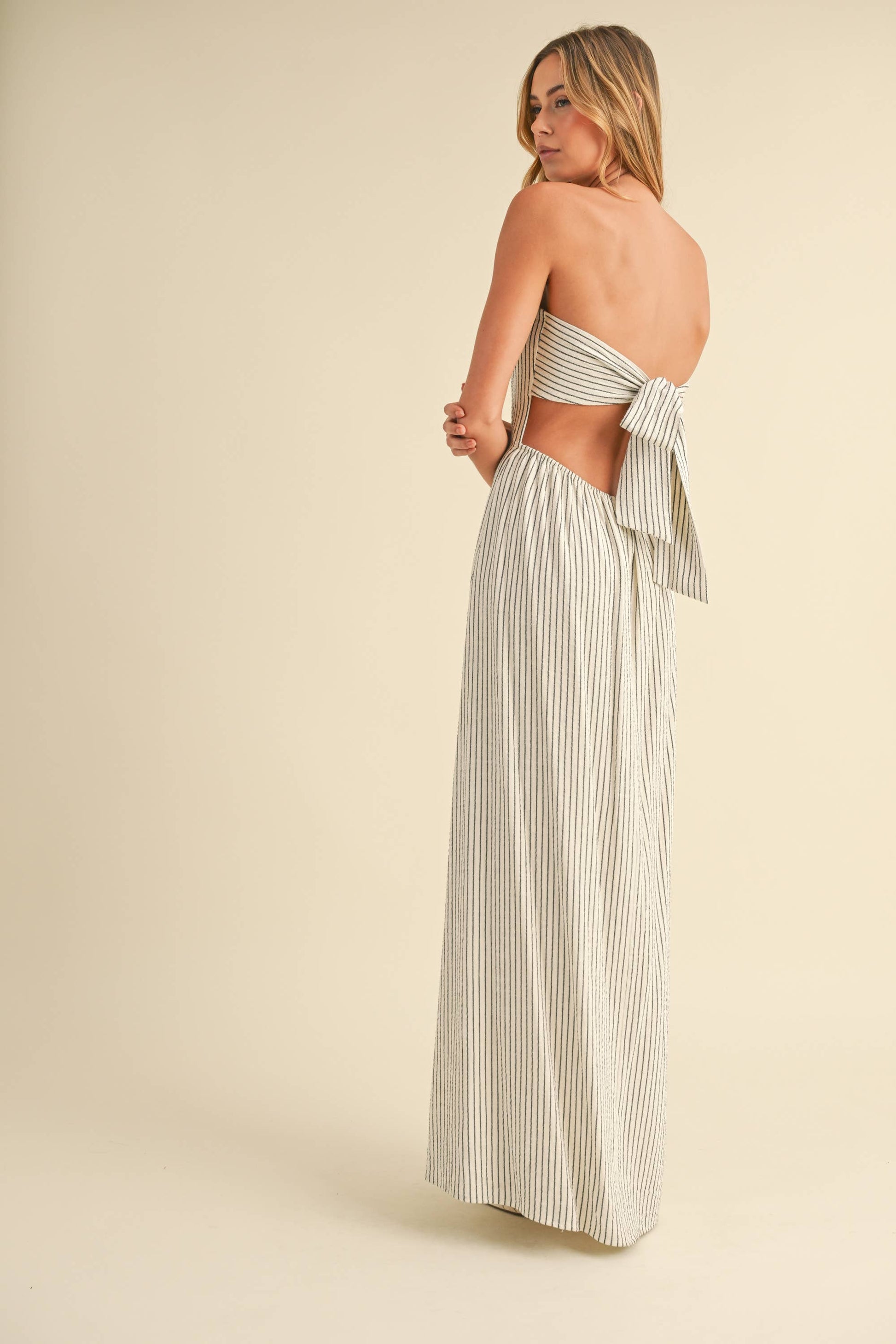 Resort Striped Tie Maxi Dress Small
