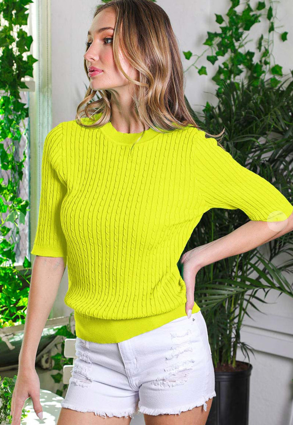 Chartruse Cable Knit Top