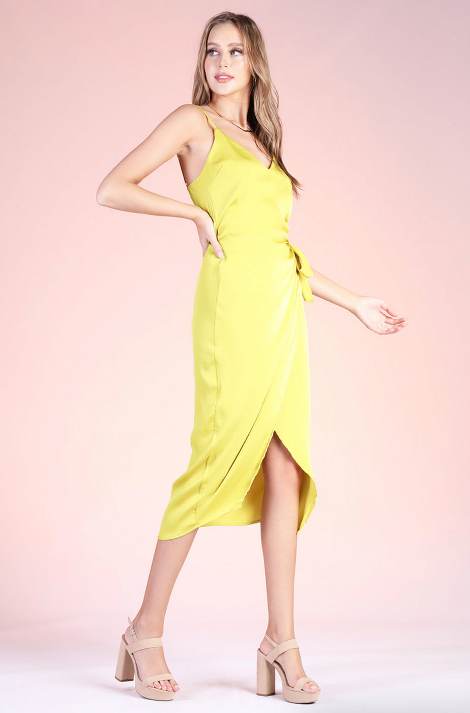 Chartreuse Midi Wrap Dress