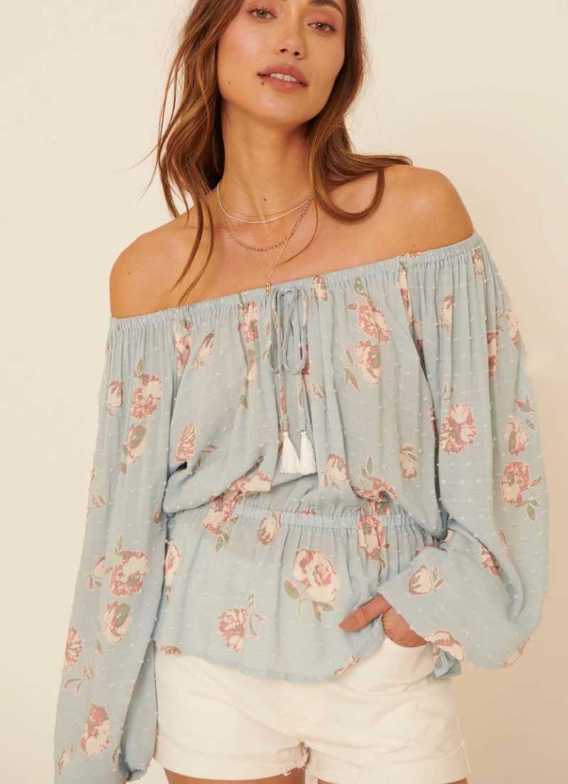 Floral Swiss Dot Off Shoulder Top - Jade Creek Boutique