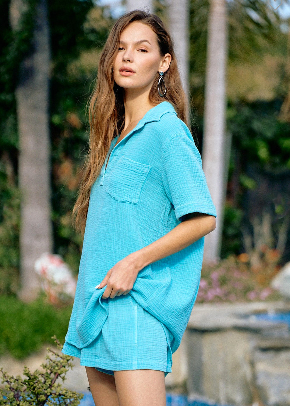 Ultra Blue Gauze Top - RESORT COLLECTION
