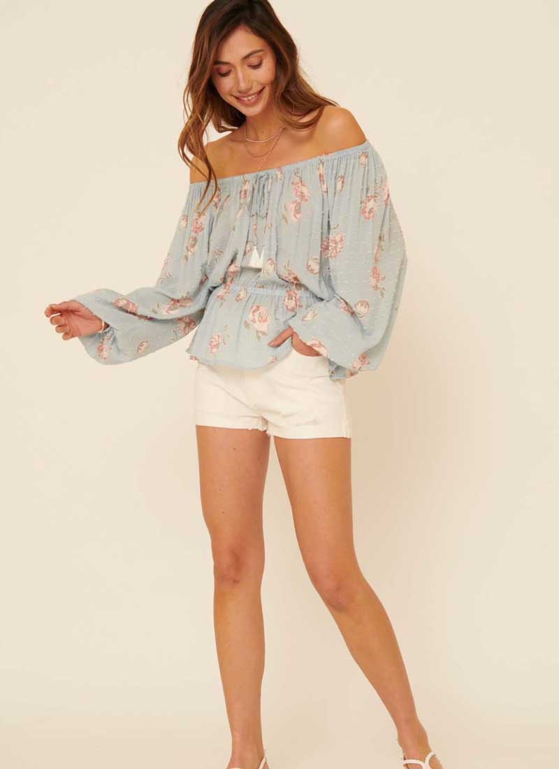 Floral Swiss Dot Off Shoulder Top - Jade Creek Boutique