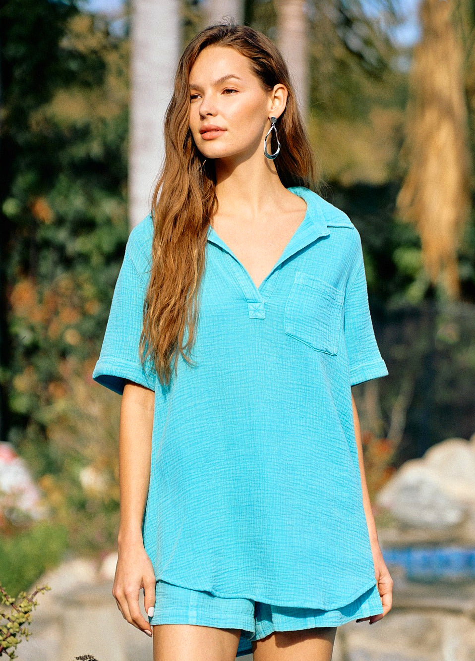 Ultra Blue Gauze Top - RESORT COLLECTION
