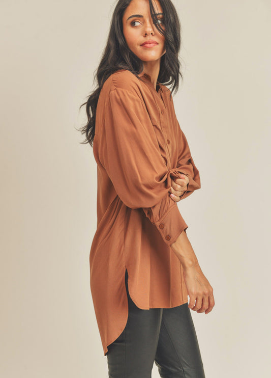 Caramel Tunic Button Up - Jade Creek Boutique