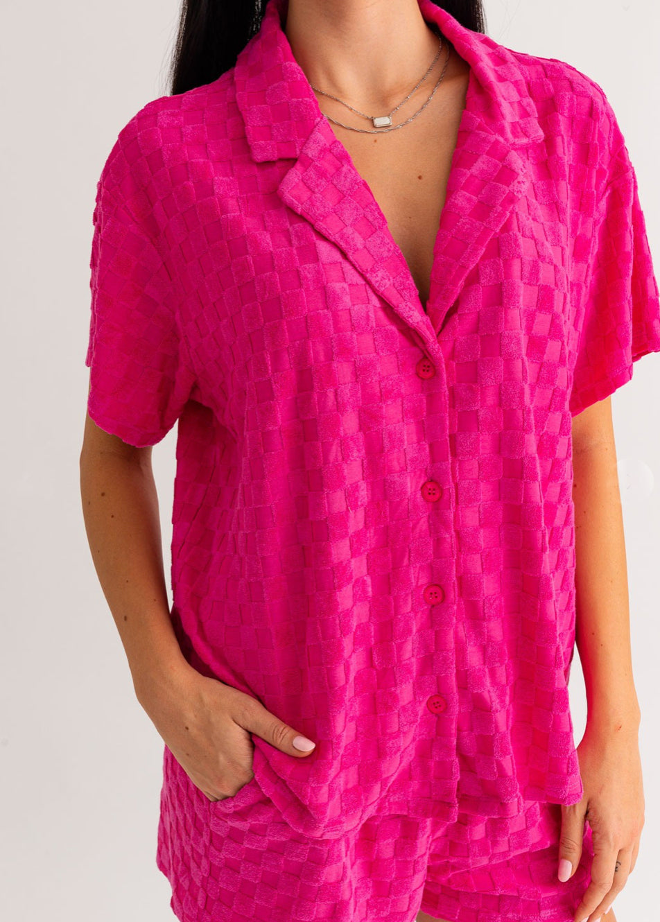 Magenta Terry Checkered Lounge Top