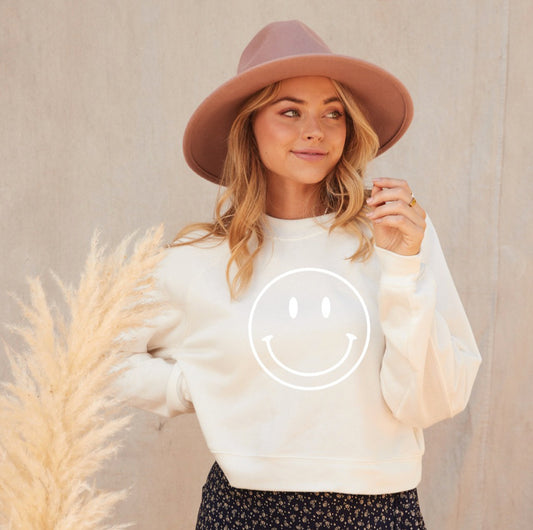 Smiley Face Crop Sweatshirt, Three colors - Jade Creek Boutique