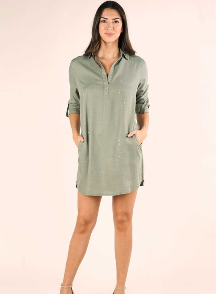 Olive Denim Tencel Shirtdress - Jade Creek Boutique