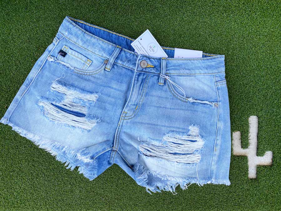 Destroyed Light Wash Denim Shorts - Jade Creek Boutique