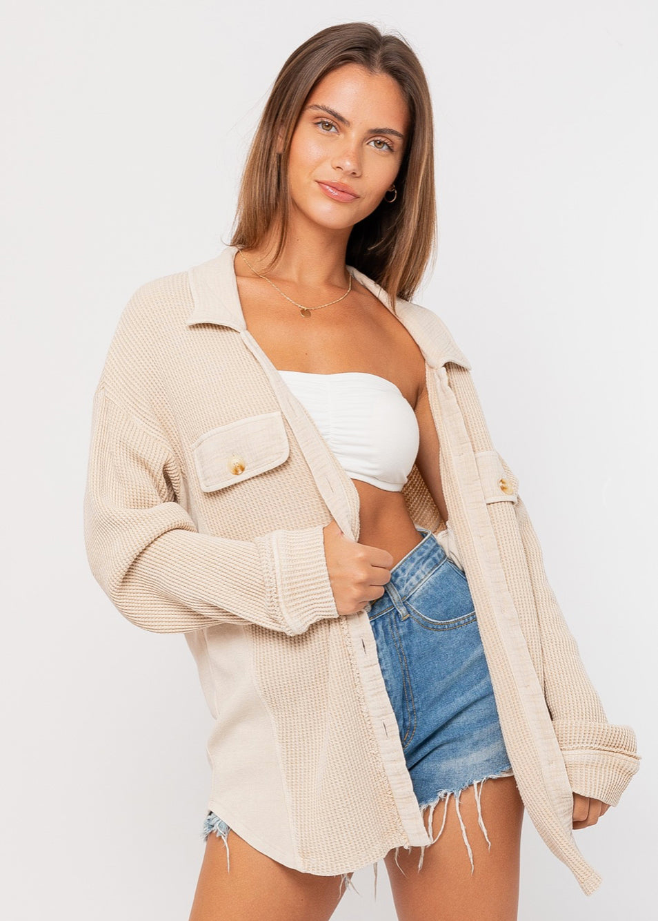 Washed Taupe Thermal Shacket