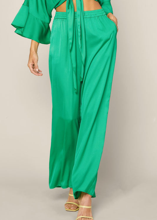 Kelly Green Wide Leg Palazzo Pants - Jade Creek Boutique