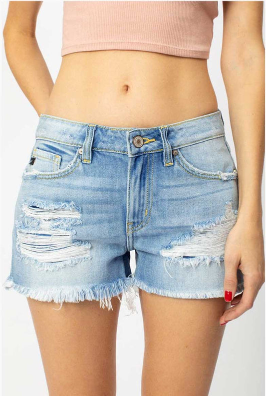 Destroyed Light Wash Denim Shorts - Jade Creek Boutique