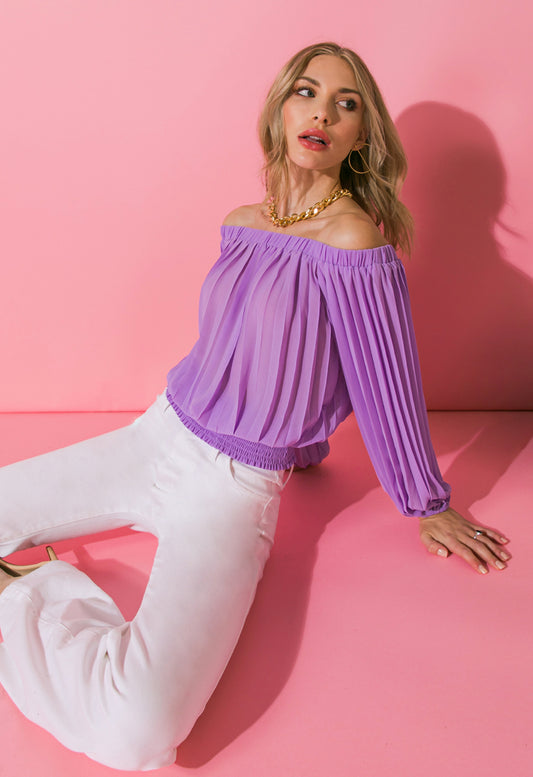 Lavender Pleated Off Shoulder Top - Jade Creek Boutique