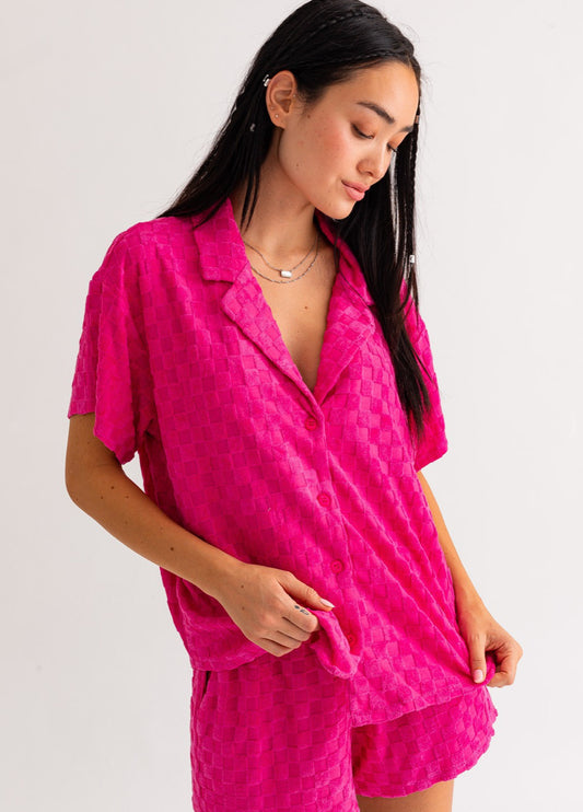 Magenta Terry Checkered Lounge Top