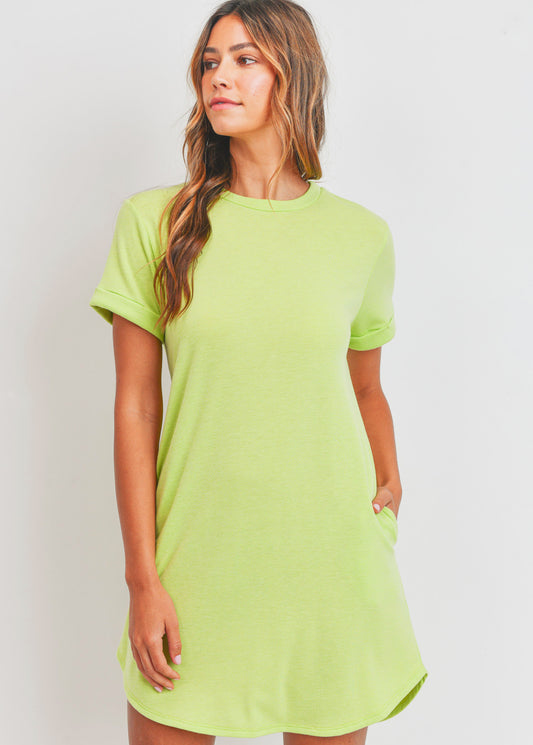 Neon Green French Terry Dress - Jade Creek Boutique