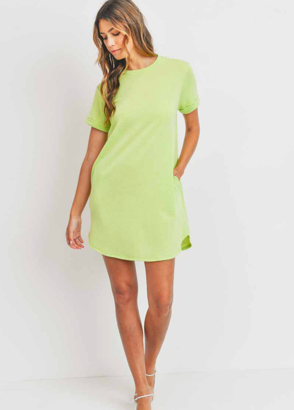 Neon Green French Terry Dress - Jade Creek Boutique