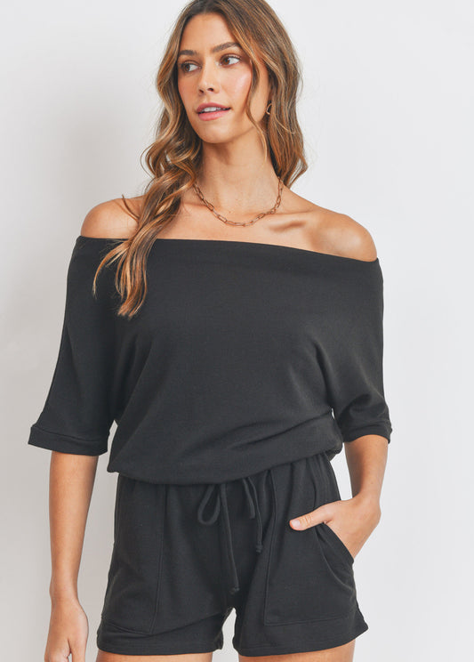 Black Boatneck Lounge Romper