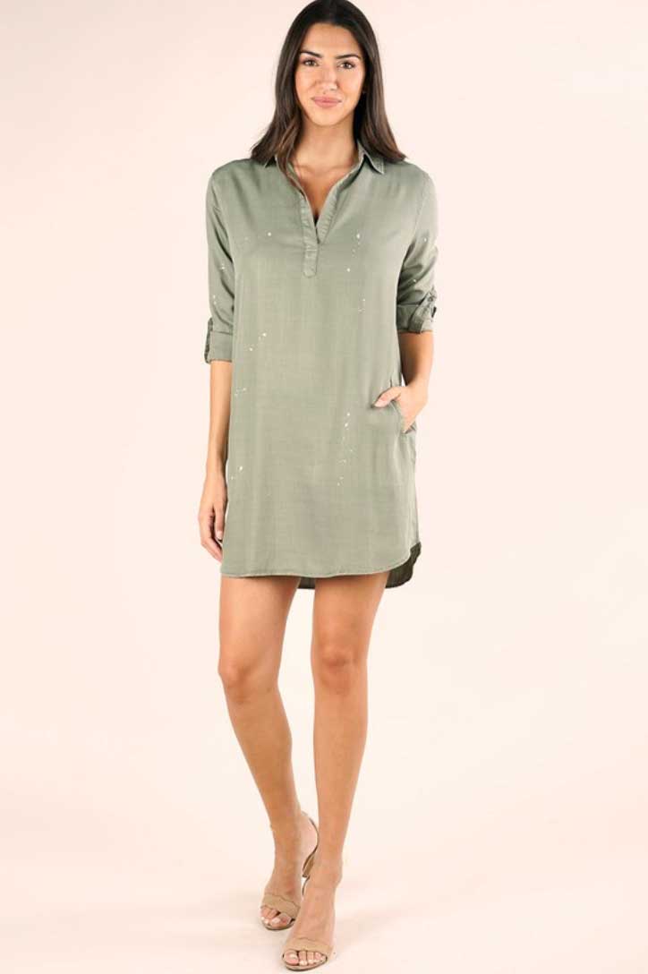 Olive Denim Tencel Shirtdress - Jade Creek Boutique