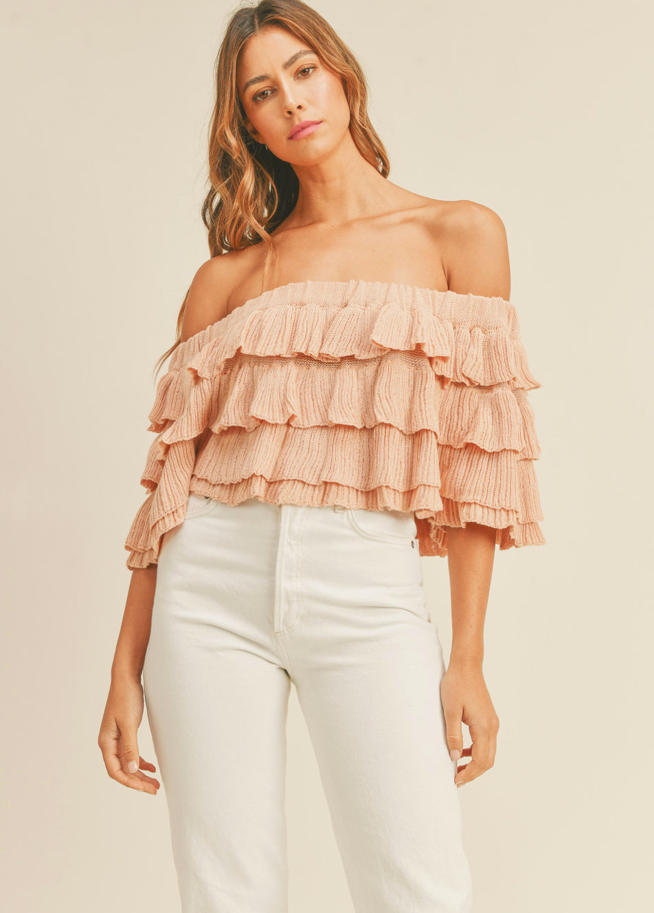 Salmon Knit Off Shoulder