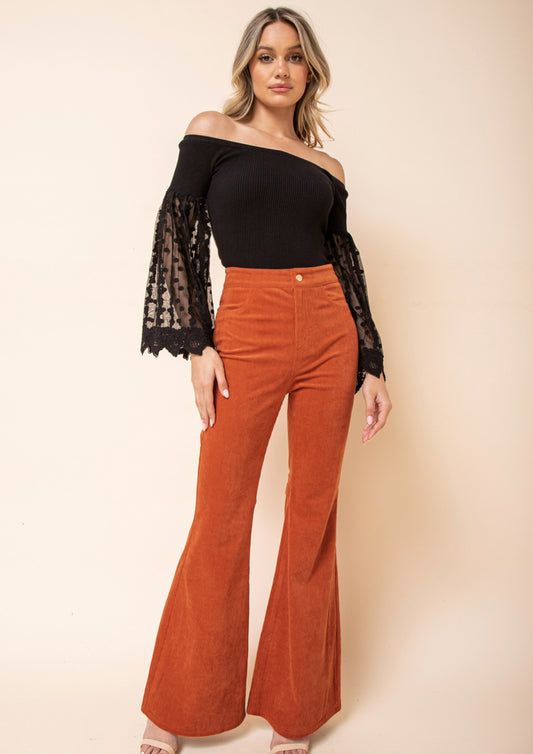 Rust Corduroy Flare Pants - Jade Creek Boutique