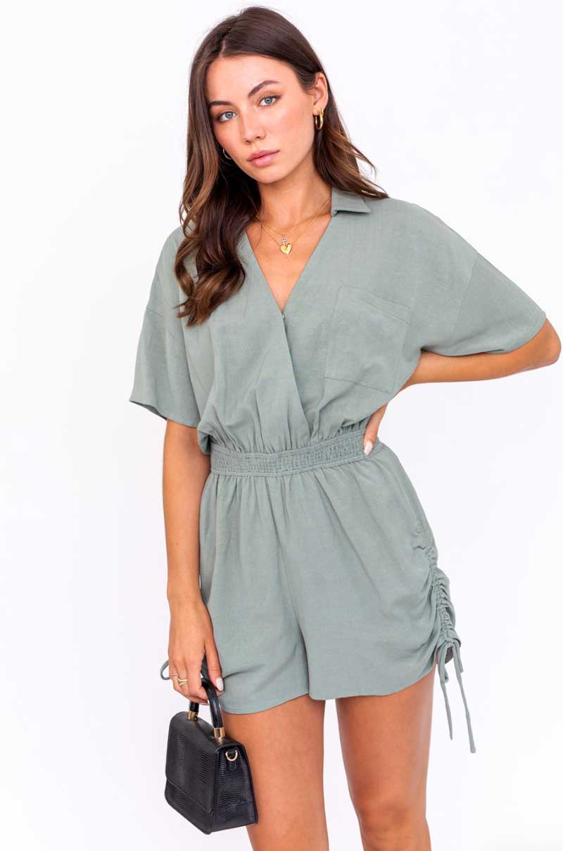 Sage Side Shirring Romper - Jade Creek Boutique