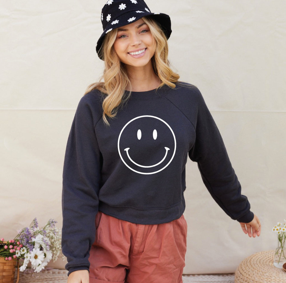 Smiley Face Crop Sweatshirt, Three colors - Jade Creek Boutique