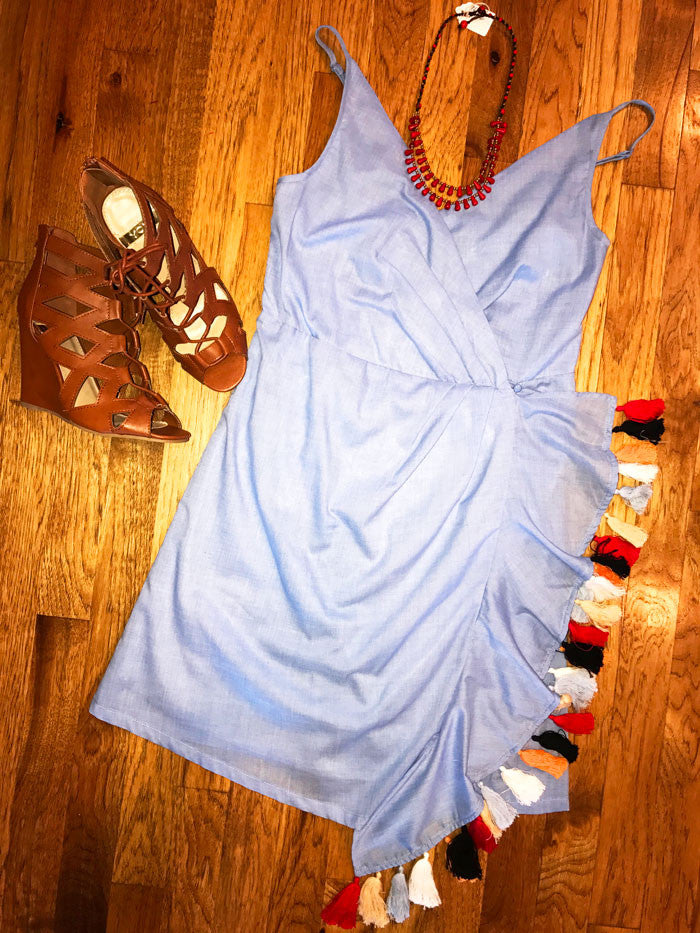 Tiny Tassels Chambray Dress - RESORT COLLECTION - Jade Creek Boutique