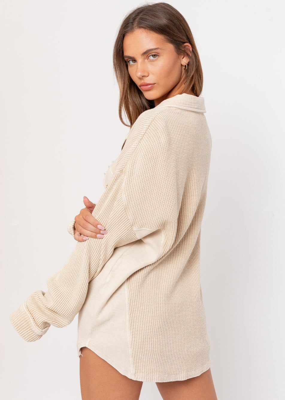 Washed Taupe Thermal Shacket - Jade Creek Boutique
