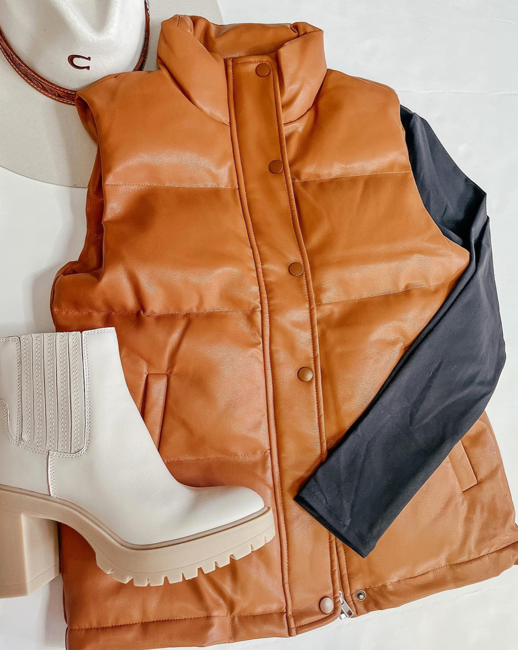 RESTOCKED!! Caramel Vegan Leather Puffer