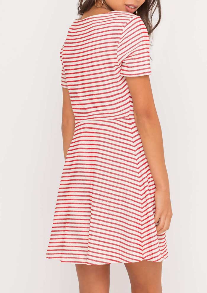 Ivory Red Stripe Button Dress - Jade Creek Boutique